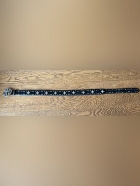 Justin Western Black Suede/Leather Studded Belt with Rhinestone Cross Buckle
